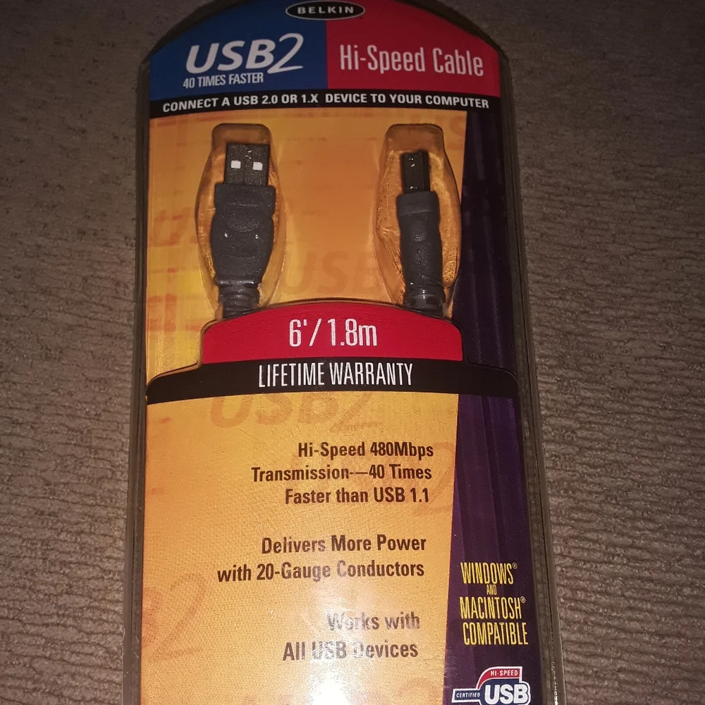 Belkin USB2 Hi-Speed Cable 40 Times Faster New